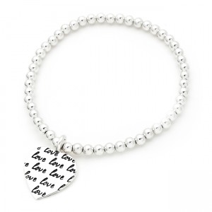 925 Sterling Silver love heart charm bead bracelet