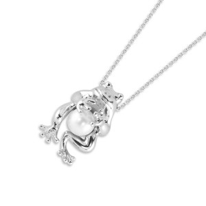 Sterling Silver Frog And Natural Pearl Belly Pendant