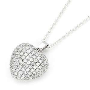 925 Sterling Silver Pave Puffed Heart Pendant