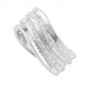 Contemporary Silver Cz Flow Ring