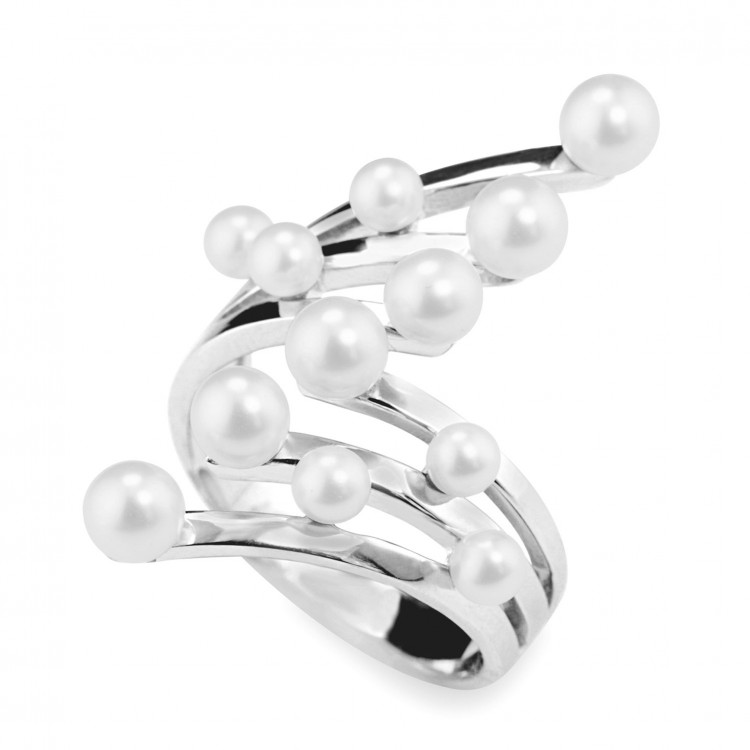 Silver Cocktail Ring With Perfect Round Pearls