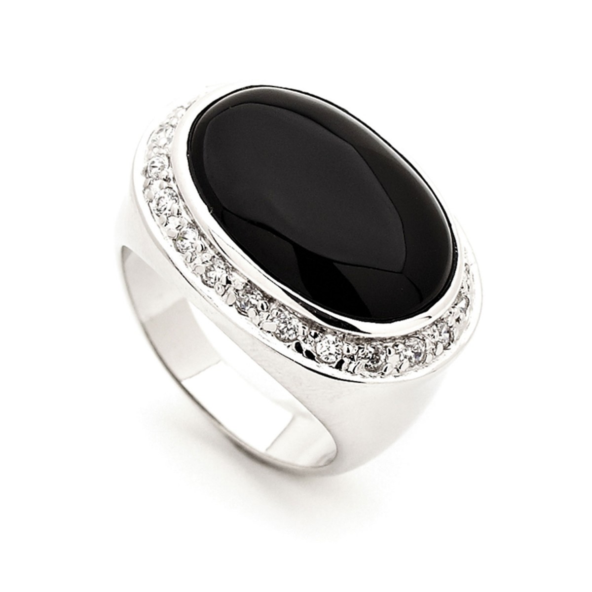 Jewellery Domain | Silver Natural Onyx Zirconia Surround Ring - R80534CZ