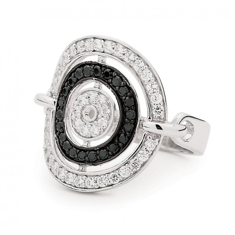Silver Black Rhinestone And Cubic's Multi Circle Ring